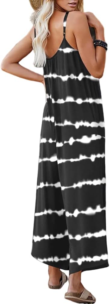 Women Casual Jumpsuits Summer Sleeveless Loose Jumpsuit Shoulder Strap Adjustable Long Pants Rompers with Pockets - Image 3