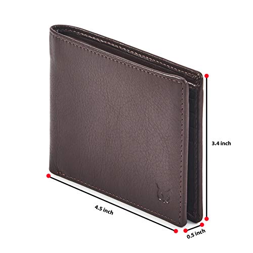 Image of Real Leather Mens Bifold Wallet RFID Blocking Slim Minimalist Front Pocket - Thin & Stylish with ID Window in Gift Box, Chocolate Nappa, 4 inch x 3.25 inch x 0.75 inch, Minimalist
