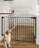 Cumbor 34" Extra Tall No Bottom Bar Baby Gate for Stairs, Wall Mounted Dog Gate Indoor for Larger Pets, Expandable 31.6-48" Safety Gate for Doorways, Wide Walk Thru Door for Easy Access (Black)