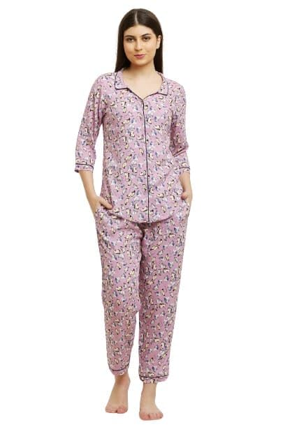 RISA FASHION Pink Color Floral Printed Rayon Fabric NIGHSUIT for Women's |RF120 Nightsuit