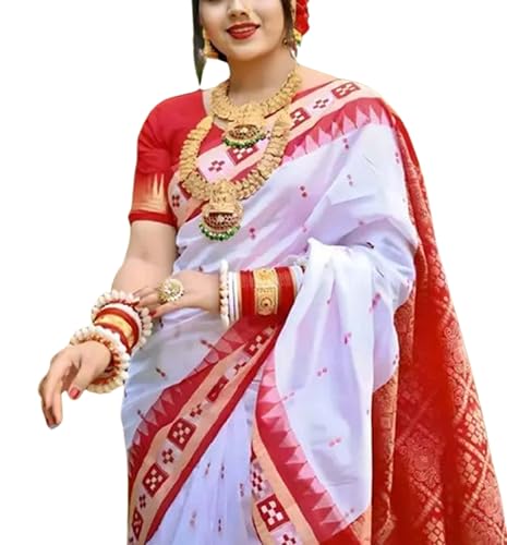 Jolly Durga Puja Hit Saree Sambalpuri Garad Style Handloom Silk - White Red