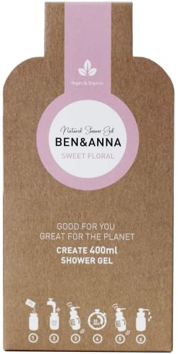 Ben&Anna Duschgel SWEET FLORAL. Zertifizierte Naturkosmetik in der kompostierbaren Papierverpackung. Ohne Plastik. Gewinner: Peta Vegan Award als beste nachhaltige Marke. Made with LOVE in the EU.