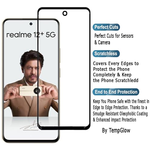 Image of Screen Protector for Realme 12 Plus 5G | Realme Narzo 70 Pro (Black) Tempered Glass Edge-to-Edge 6D Screen Guard With Installation Kit