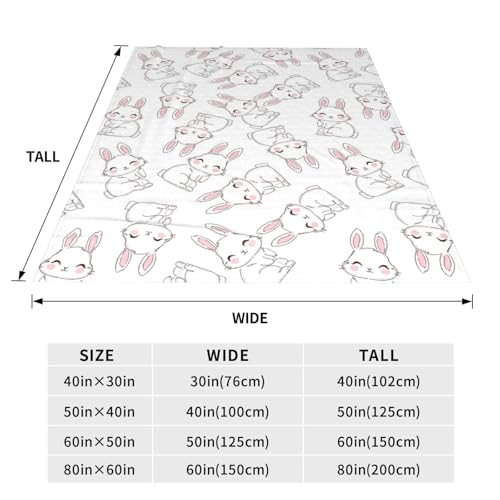 Image of Bunny Blanket for Girls Boys 40 inchx50 inch - Hand Drawn Rabbit Flannel Fleece Throw Blanket for Classroom Nap Couch Bed Sofa Car, Cute Fuzzy Blanket for Kids Toddlers Adults