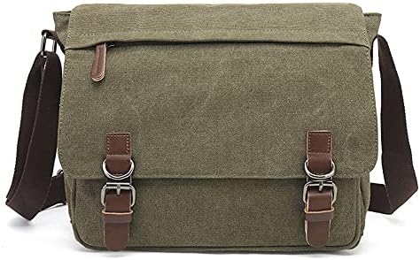 Sechunk Canvas Leather Messenger Bag Shoulder bag Cross body bag Crossbody 13 Inch Laptop Bag