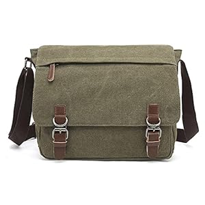 Sechunk Canvas Vintage Messenger Bag Shoulder bag Leather Large Travel Crossbody bags for men women 15inch Laptop