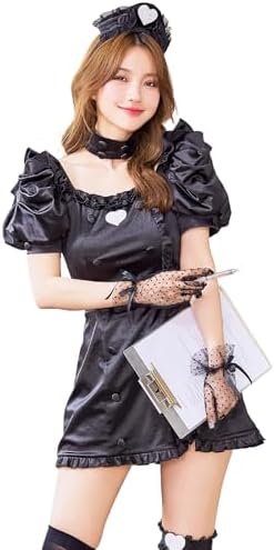 [Malymoon] コスプレ ナース 看護師 看護婦 医者 白 黒 ワンピース フリル ハート 衣装 仮装 マリームーン 7点セット CS-25-10358 CS-25-10359 詳細画像1