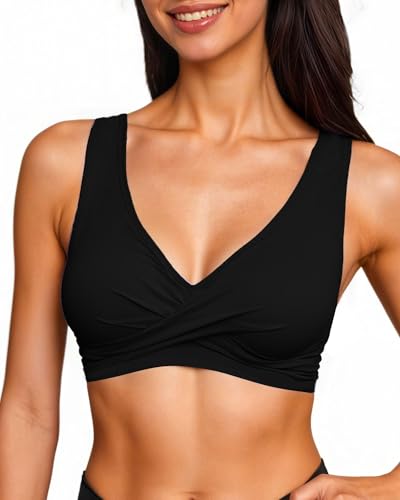 Women's Bikini Top V-Neck Twist Front Padded Swimsuit Top