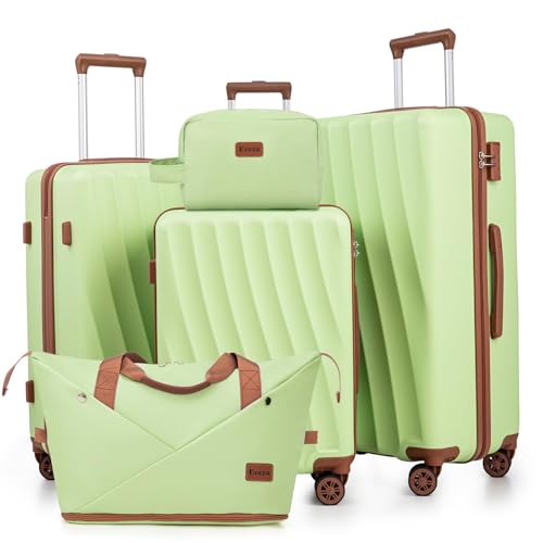 Image of Luggage Sets 5 Piece Suitcases with Wheels,ABS Hard Case Suitcases with Spinner Wheels,Durable Travel Luggage(LightGreen, 5 Piece Set(20 inch /24 inch /28 inch))
