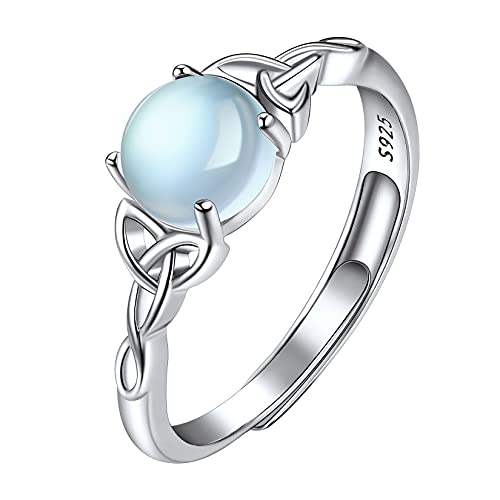 Suplight Piedra Lunar Anillo Ajustable Mujer Plata de Ley 925 Trinidad Irlandés Anillos Ajustables Platino con Cristal Claro de Luna Joyerías Delicadas para Mujeres Madres Decoración de Dedos Cover