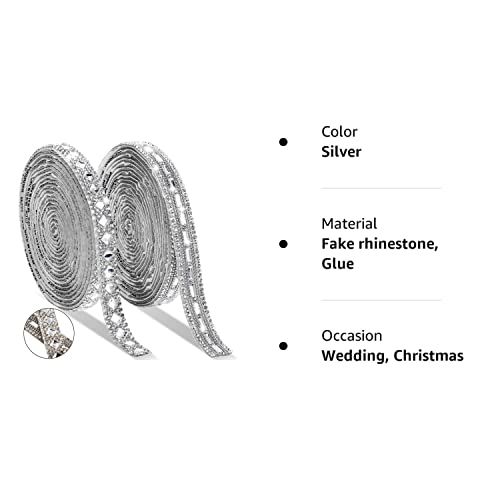 6 Yards Self Adhesive Rhinestone Ribbons 2 Styles Diamond Ribbon Crystal Ribbon Roll Bling Diamond Rhinestone Ribbon Crystal Car Sticker Gem Sticker For Diy Art Crafts Car Phone Decoration (Silver) #TOP7
