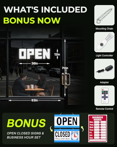 Image of 36 inchx12 inch Large LED Open Sign, Super Bright Open Signs for Business, Dimmable Big Open Sign for Storefront Window Bar Salon Cafes Retail Shops