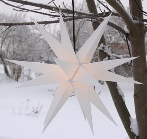 GURU SHOP Melchior Outdoor II Weiß, Sehr Stabiler 3D Außenstern Ø 60 cm, mit 20 Spitzen, Inkl. 4 m Außenkabel - Melchior Weiß
