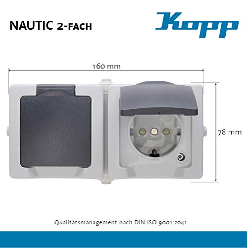 Kopp Nautic 2-fach Steckdose Aufputz für Feuchtraum mit Klapp-Deckel & Berührungsschutz I Schutzkontakt-Steckdose 16 A / 250 V / IP44 I Aufputz-Steckdose I Grau – 137056002 - Image 5
