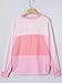 Striped Colorblock Exposed Seam Casual Long Sleeve Top Pink/S
