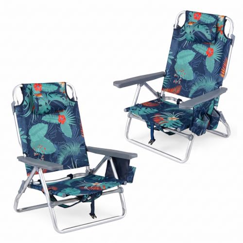 Image of Tangkula Set of 2 Backpack Beach Chair for Camping Beach Picnic | 5-Position Adjustable Backrest | Foldable, Lightweight & Portable | Cooler Bag, 2 Cup Holders, Towel Bar, Backpack Straps