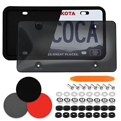 1 Set Silicone License Plate Frame With Tinted License Plate Covers Smoked Unbreakable License Plate Covers Combo Fits Any Standard Us Plates #TOP4
