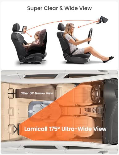 لاميكال مراة سيارة للاطفال للمقعد الخلفي - [مشبك خطاف مثلث آمن] مراة مقعد سيارة اكريليك للواجهة الخلفية، دوران 360 درجة ورؤية واضحة واسعة، تركيب سريع 3S، ملحقات اساسية للاطفال حديثي الولادة