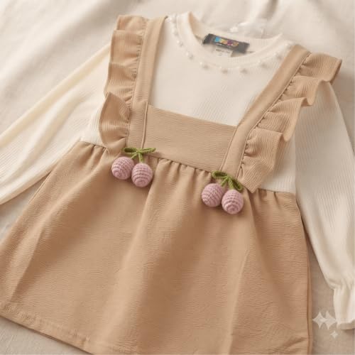 Image of Baby Girls Pink Frock Dress with White Full Sleeves | Cute Casual Dress for Girls | Stylish Flared Knee Length Kids Dress | Birthday, Festive & Everyday Wear