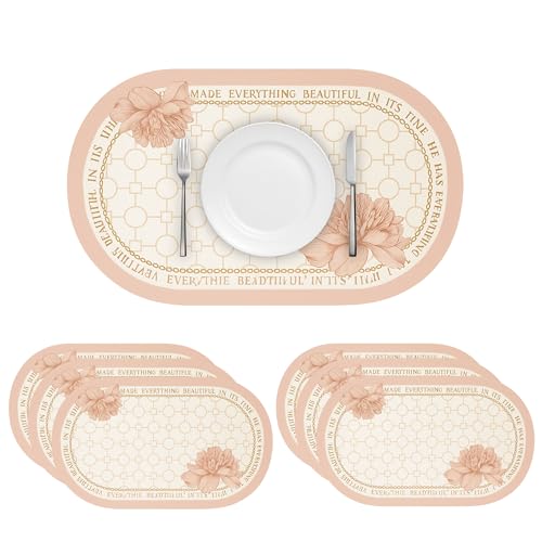 Image of YELONA Leather Dining Table Placemats Set of 6 - Waterproof, Heat Resistant, Anti-Slip, Easy to Clean Table Mats for Dining Table, Kitchen & Home Decor (Peach Fuzz, 40 x 30 cm)