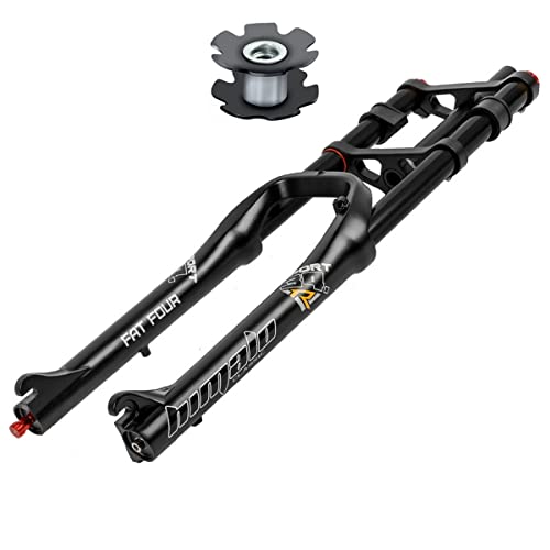 RUJIXU 26”4.0 Fat Fork Air Suspension Disc Brake Mountain Bike Forks 1-1/8 Straight E-Bike BMX MTB DH Front Fork 170mm Travel with Travel Lock and Damping Adjustment QR 3080g (Color : Black)