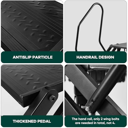 RV Steps Foldable, Aluminum Portable 4 Step Camper Steps with Handrail Adjustable Height with Non Slip Feets for 5th Wheel RV, Travel Trailer, Home, Camper, Spa, Hot Tub Steps, and Porch