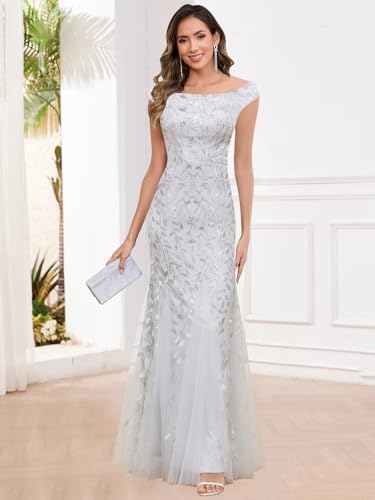 Off The Shoulder Sequin Mother of The Bride Dresses for Wedding Long Tulle Mermaid Evening Formal Dress2