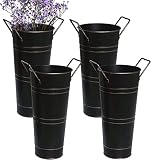 Galvanized Iron Rustic Vases Water Leakage Proof Flower Bucket Pots Set of 4 Flower Arrangement Deco