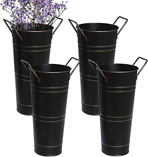 Galvanized Iron Rustic Vases Water Leakage Proof Flower Bucket Pots Set Of 4 Flower Arrangement Decoration And Household Decor Displayed In Flower Shops Or Homes #TOP8