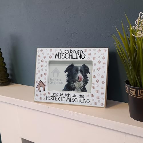 power gift MISCHLING - Bilderrahmen mit Mischlingshund Motiv und tollen Spruch. Rahmen mit Hund. Fotorahmen zum Aufstellen oder Aufhängen. Geschenk für Hunden Besitzer.