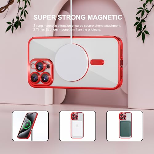 Image of Misea Magnetic for iPhone 16 Pro Case Compatible with MagSafe Red | [Never Yellowing] [Military Drop Protection] Full Camera Lens Protector Plating Soft Clear Phone Case for Women, Red