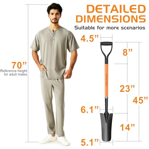 HIGHLIGHT Spade Shovel, Transplanting Spade, Drain Spade, Spade Shovels for Digging, Sharp Shooter Shovel or Spade, 45Inch, Stell D-Grip,Fiberglass Handle, Orange