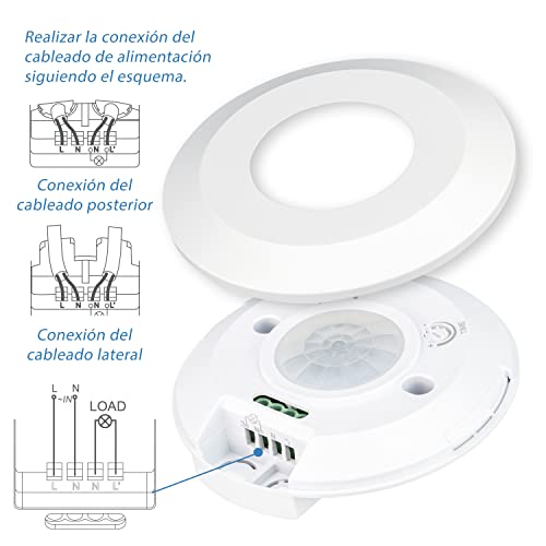 POPP® Electric Interruptor Slim Sensor de Movimiento PIR Detector 360º 8M IP20 Interior, MAX 3-2000LUX LED Ajuste de Tiempo 10SEC-15MIN (Pack 1 Unidad) - imagen 3