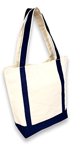 Navy Trim Heavy Cotton Canvas Carry All Shopper Tote Bag - Embroidery Available (Navy Trim with Embroidery Name)2