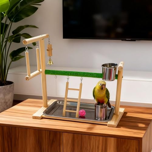 Image of Bird Playground,Equipped with Detachable Tray and Feeding Cup,Parakeet Playground,Great Friction for The Health of Birds,Bird Perch Stand