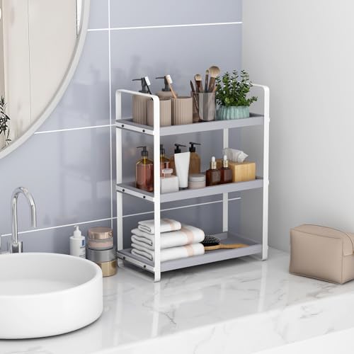 Image of HNRLOY Bathroom Counter Organizer,Bathroom Countertop Organizer,Counter Shelf,Countertop Storage,Organization and Storage,Makeup Shelf,Sink Caddy(Grey 3 Tier)
