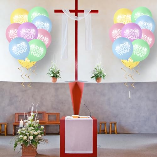 Image of Gejoy Jesus Loves You Balloon 12 Inch Latex Christian Religious Jesus Balloon Party Decor for He Is Risen Party Decor Favor Cross Church Event Birthday Sunday Supplies(Macaron Colors,60 Pcs)