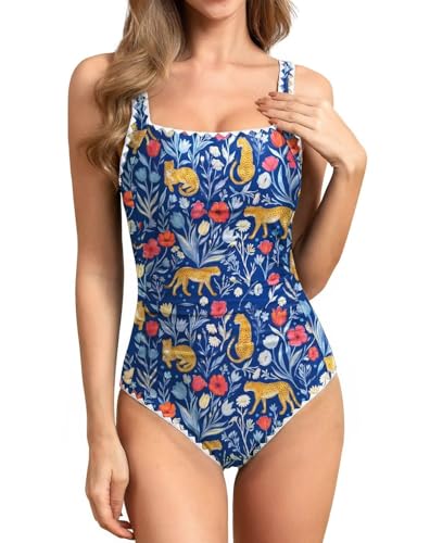Image of Upopby Women's Vintage Padded Push up One Piece Swimsuits Tummy Control Bathing Suits Plus Size Swimwear