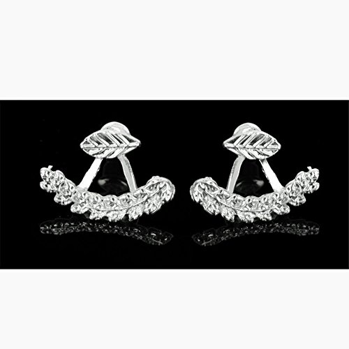 KeyZone 2 Pcs Nice Leaf Ear Stud Front & Back Earrings for Girls (Silver)