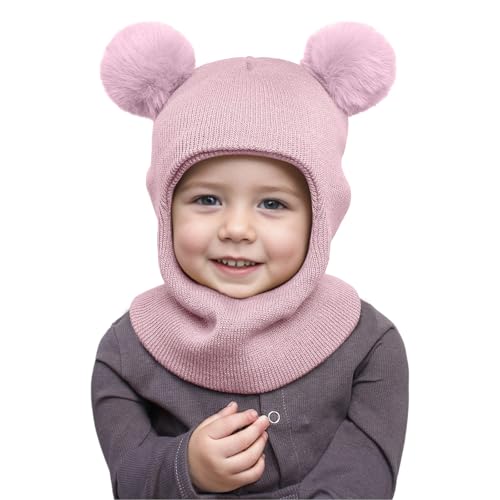 Fjquamitix Kids Winter Hat Baby Warm Balaclava Cute Bear Thermal Windproof Multifunctional Hat for 1-6 Years Old Boys & Girls, Soft Lining for Outdoor Activities (UK, Alpha, One Size, Pink)