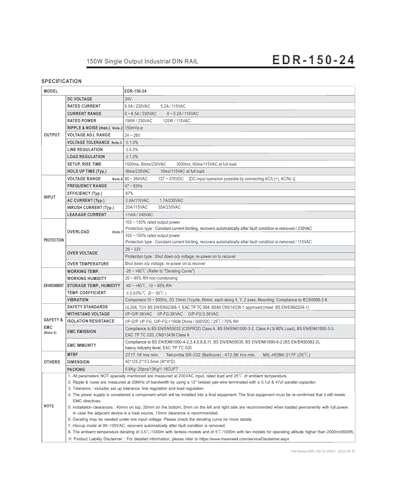 Alimentation à découpage EDR-150-24 stabilisée 24V 6.5A pour tension 110V 220V - 3