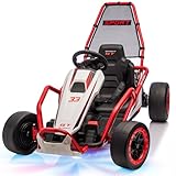24V 8.5 MPH Electric Go Kart for Kids, 400W Powerful Drift Kart w/Front EVA Wheel & Metal Frame, Ride on Toy w/Music & Lights, Suspension, 2 Speed, 5 Point Harness, Crazy Cart for Ages 6+, Red
