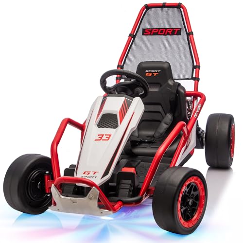 24V 8.5 MPH Electric Go Kart for Kids, 400W Powerful Drift Kart w/Front EVA Wheel & Metal Frame, Ride on Toy w/Music & Lights, Suspension, 2 Speed, 5 Point Harness, Crazy Cart for Ages 6+, Red