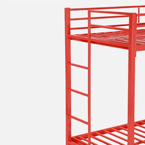 Image of Pilio Twin Over Twin Metal Bunk Beds for Kids | Bunker Bed for Adults | Double Decker Bed for Kids Room Furniture | Frame Only, Mattress Included (Red)