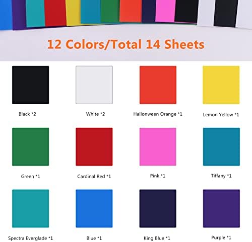 HTVRONT Permanent Adhesive Vinyl, 12" x 12" Self Adhesive Vinyl Sheets 14 Assorted Colors Permanent Vinyl Bundle for DIY Craft Silhouette Deco Sticker Projects (Matte Vinyl)