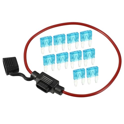 A ABSOPRO Portafusibile per Mini Blade Stye da 15A, Portafusibile da 16 AWG Impermeabile, Portafusibile da 16 Gauge Stile Lama, Metallo Nero