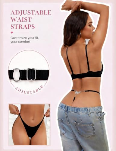 Image of Women's Rhinestone Thong Panties Crystal Chain Low Rise G String Lingerie | Rhinestone Chain T-Back Thong Panties With Adjustable Straps Low Rise G-string Micro Cheeky Shiny Panties Plus Size Underwear