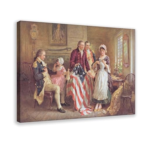 Impression sur toile drapeau américain Betsy Ross WCYB cadre salon 50x76 cm