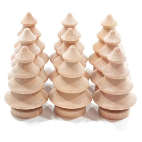 Garneck 20 Pcs Mini Unfinished Wood Christmas Trees - DIY Wooden Ornaments for Crafts and Decorations - Unpainted Wood Peg Dolls for Handmade Holiday Decor