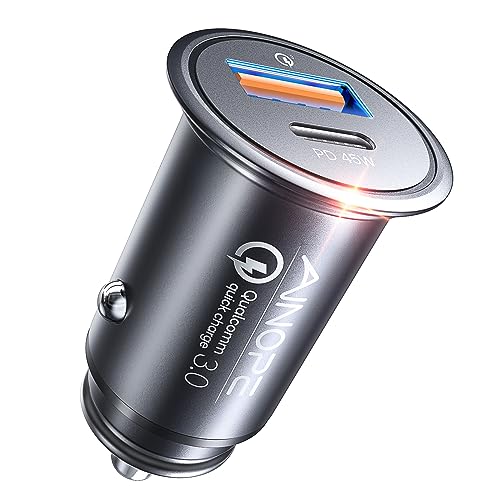 AINOPE 67.5W iPhone 16 Car Charger USB C Fast Charging,Cigarette Lighter Adapter PD&QC All Metal Mini Car Charger Adapter,Type C Car Charger for iPhone 16 Pro Max Plus 15 14 13 12,Samsung,Black